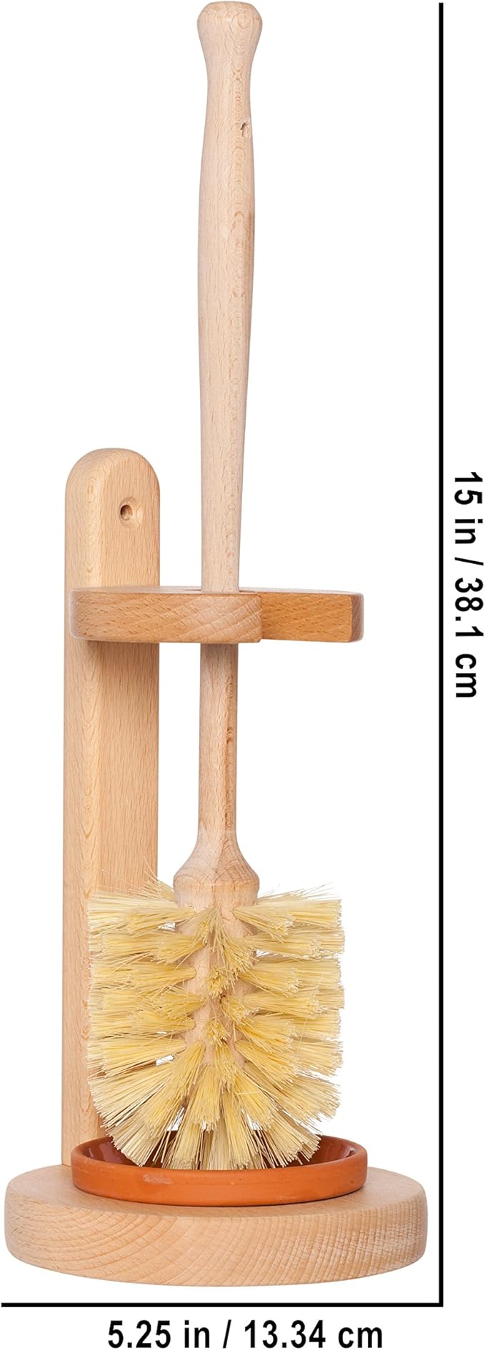 REDECKER Oiled Beechwood Toilet Brush Stand with Tampico Fiber Toilet Brush, 9-7/8 inches - Natural Bristles are Heat-Resistant and Retain Shape, Made in Germany - Wood Toilet Brush Set
