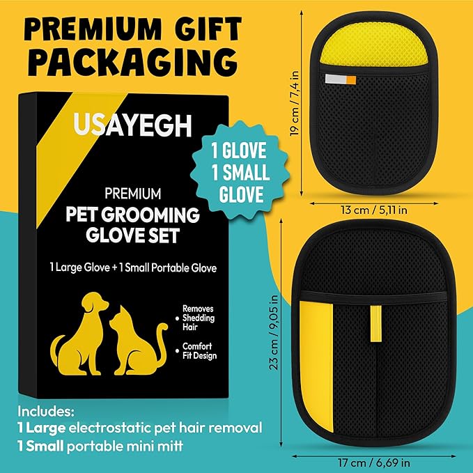 USAYEGH Pet Hair Remover Gloves for Dogs & Cats – 2-Piece Fur Removal Set