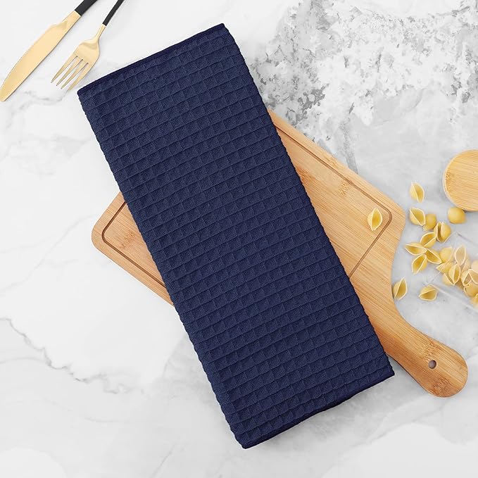 Homaxy Microfiber Waffle Weave Kitchen Towels, 16 x 28 Inch Ultra Absorbent and Solid Color Dish Towels, 6 Pack, Navy Blue