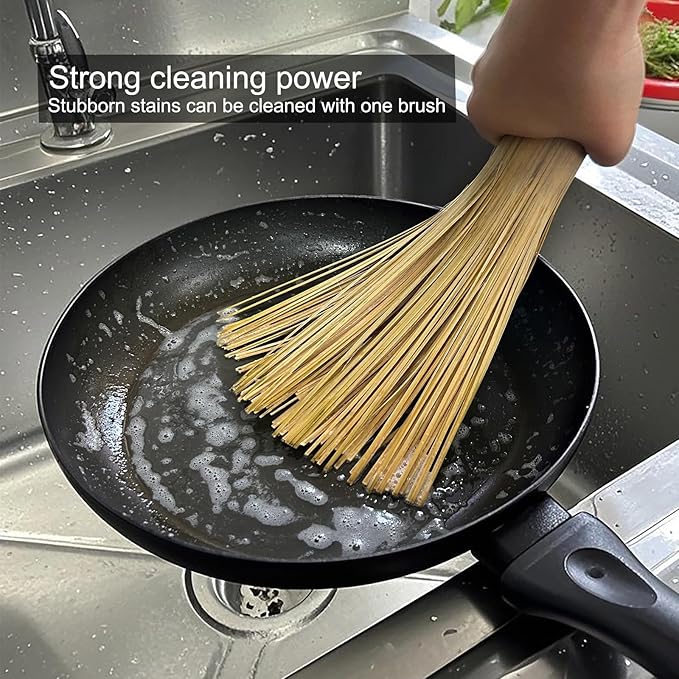 Ring-far Bamboo Wok Brush 2 Pack – Handmade Natural Scrubbers for Carbon Steel & Cast Iron, 100% Bamboo, No Metal, Eco-Friendly Kitchen Cleaning Brushes for Woks, Pans, Dishes, Teapots(for All Pots)