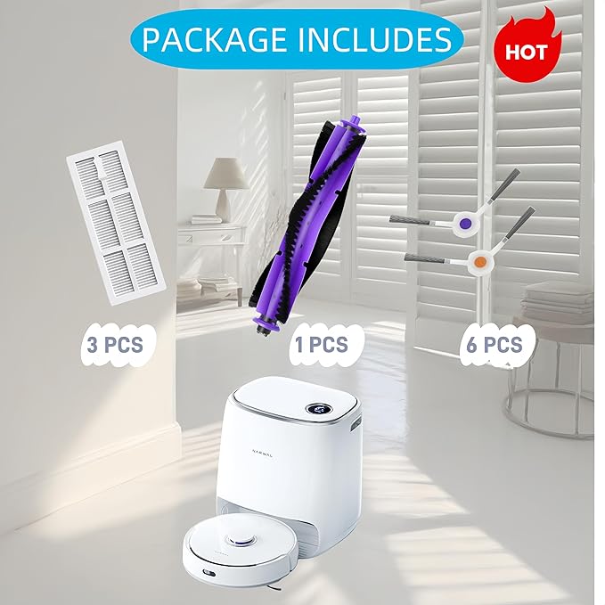 Avaenzo Replacement Kit Compatible with Narwal Freo Robot Vacuum | 1 Roller Brush, 3 HEPA Filters, 6 Side Brushes | Durable Accessories for Enhanced Cleaning Performance
