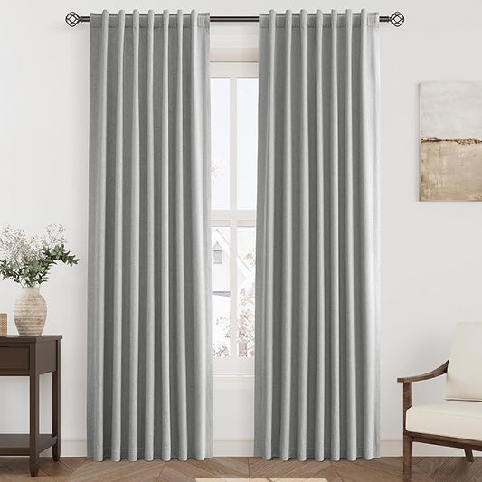 Nanspring Charcoal Linen Blackout Curtains 84 Inches for Bedroom Modern Farmhouse Living Room Draperies Cream Colored Thermal Insulated Full Shading Curtains for Sliding Door 52x84