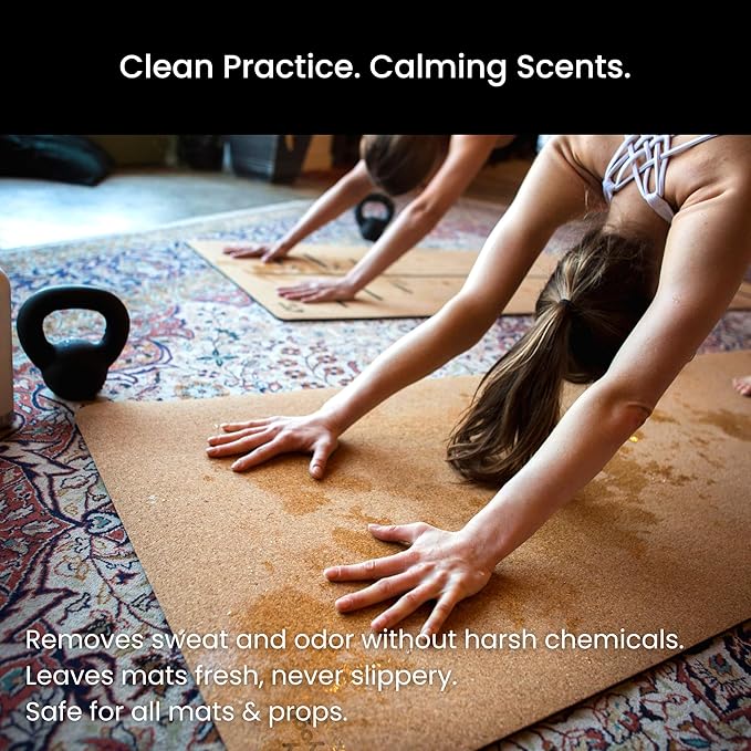 Yoga Clean - Premium Yoga Mat Cleaner Spray, Natural Plant-Based Deodorizer with Essential Oils | Refreshing Aromatherapy Scent | 8 oz Safe for Cork, Rubber & All Fabrics, Made in the USA