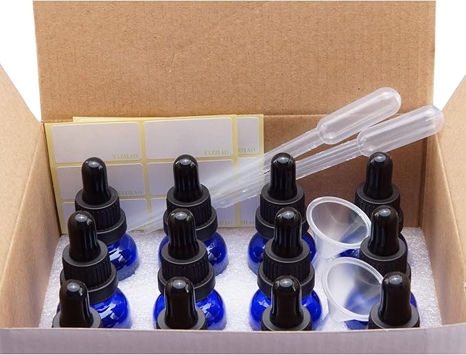YIZHAO Amber Glass Dropper Bottle 1oz, Tincture Bottles with Glass Dropper, for Essential Oils, Aromatherapy, Cosmetic, Laboratory, Pharmacy, Liquids, Travel –12 Pcs