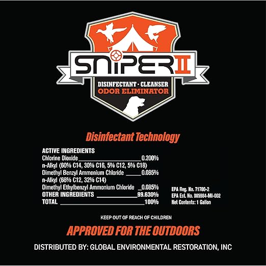 SNiPER II Disinfectant Cleanser and Odor Eliminator, Cleaner for Outdoor Disinfecting Purposes, Use for Hunting, Fishing, and Camping, Made in the USA, 16 Ounce Spray Bottle, 2-Pack