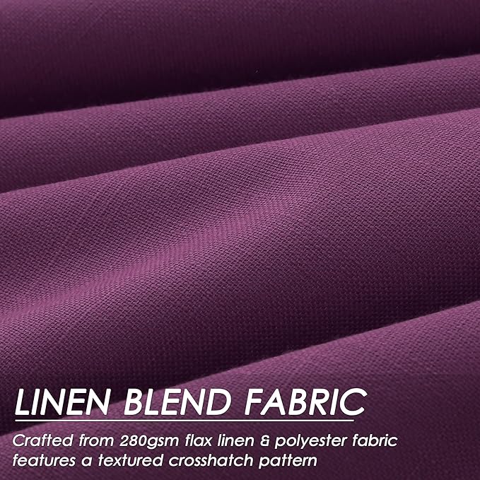 Nanspring Purple Linen Blackout Curtains 72 inch Length for Living Room Boho Farmhouse Back Tab Rod Pocket Thermal Insulated Textured Living Room Blackout Curtains 2 Panels Set 52x72 Inch