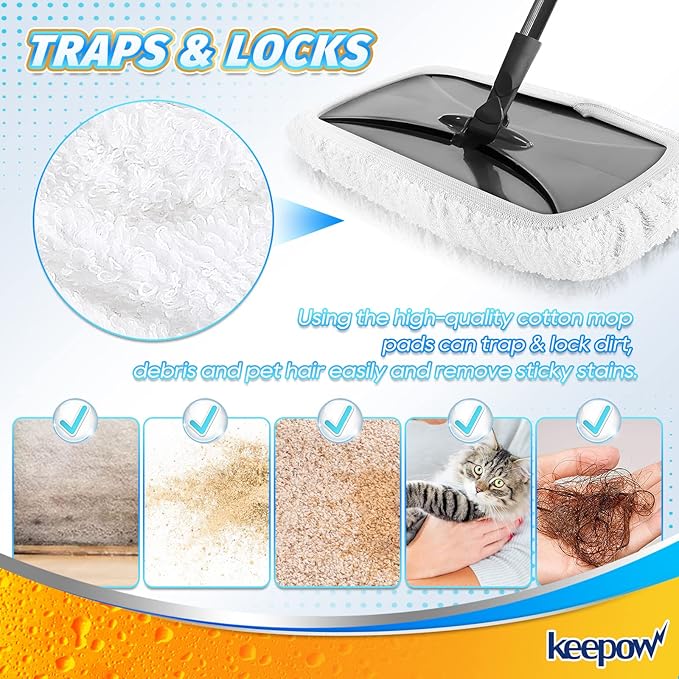 KEEPOW Reusable Mop Pads Compatible with O Cedar Hardwood Floor'N More Microfiber Mop, Mop Refill Heads Replacements for Wet and Dry Use, 15x8 Inch, 6 Pack