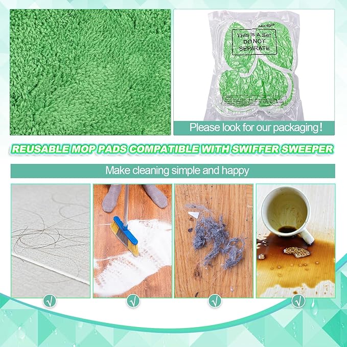 Nuogo 8 Pack Reusable Wet Mop Pads Refills Compatible with Swiffer Sweeper Mops Household Cleaning Washable Mop Pads for Wet & Dry Use (Mop is Not Included)