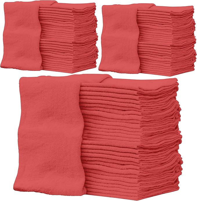ZUPERIA Cotton Shop Towel – Multipurpose Cleaning Cloths (14" x 12" - Pack of 150 - Red) Reusable Shop Rags for Automobiles, Industrial, Restaurants, Garage, and Homes