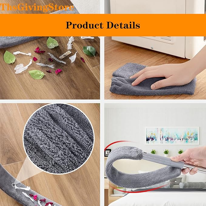 4PCS Ceiling Fan Duster with Extension Pole 16-98'', Microfiber Dust Brush + Gap Mop + Chenille Duster + Retractable Pole, Bendable Washable Feather Dusters for Cleaning Ceilings, Wall and Car