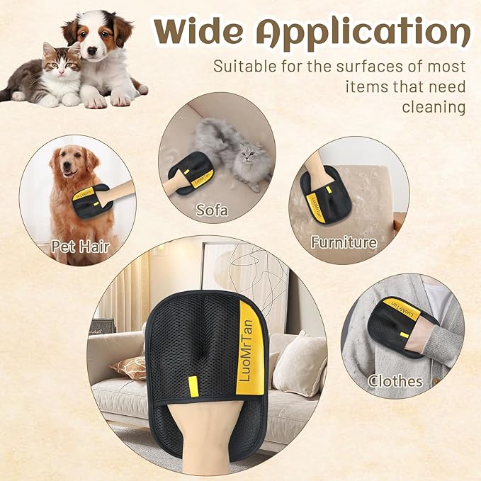 LUOMRTAN 2 Pack Pet Hair Removal Gloves, Reusable Electrostatic Pet Hair Remover, Newly Upgraded Efficient Lint Remover Tool for Dog & Cat Hairfor Couch, Furniture, Car Seat, Carpet, Clothing