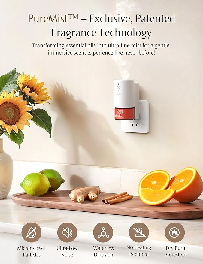 SF101S Smart Wi-Fi Waterless Ultrasonic Essential Oil Diffuser–100% Plant-Based,120-Day Natural Air Freshener & Aromatherapy Scent Diffuser Covers 100㎡ for Home,Hotel-Peppermint