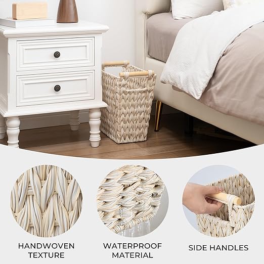 GRANNY SAYS Wicker Trash Can, Waste Basket for Bathroom, Waterproof Bathroom Garbage Can, 19 Liters/5 Gallons Wastebasket with Handle, Decorative Waste Basket for Bedroom, Office, Living Room, 1 Pack