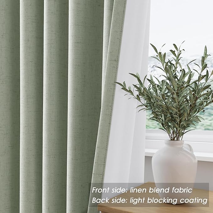 Mist Sage Linen Blackout Curtains 120 Inches Long Back Tab Thermal Insulated Extra Long 10 FT Cooling Noise Cancelling Full Shading 2 Panels Set for Bedroom Modern Urban Curtains Drapes 52x120