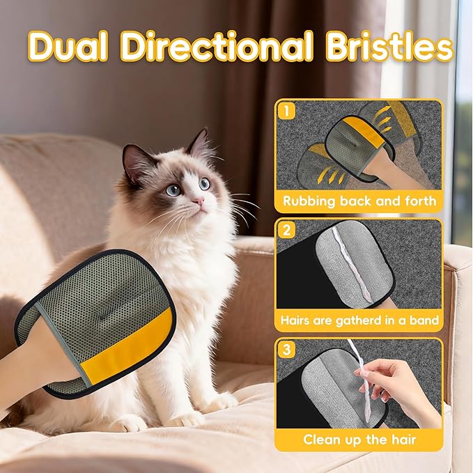 YOSEPATI Pet Hair Removal Glove, Magic Brush Electrostatic Mitt, Pet Hair Remover Tool for Dog & Cat, Reusable Pet Hair Gloves Pet Grooming Needs, Fur Remover for Couch, Clothing, Carpet & Car Seat