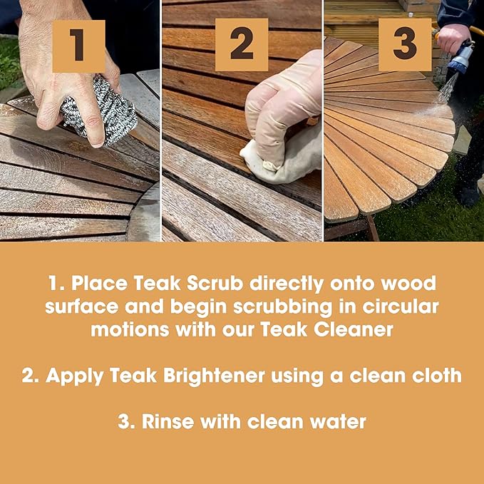 Furniture Clinic Teak Scrub | Refinish Outdoor Wood Furniture, Boats, & Shower Benches | Cleaning & Brightening | 100% Stainless Steel | Remove Dirt, Stains from Weathered Wood