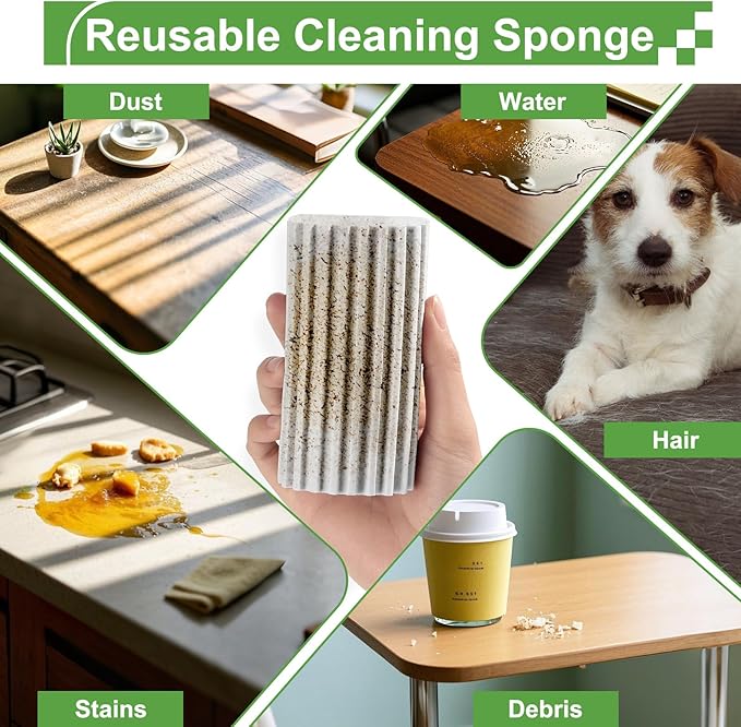 4-Pack Damp Clean Duster Sponge,Reusable Magic Dusting Sponge Brush for Cleaning Blinds, Glass, Baseboards,Vents,Railings,Mirrors,Window Track Grooves and Faucets (Grey,Yellow,Pink,Green)