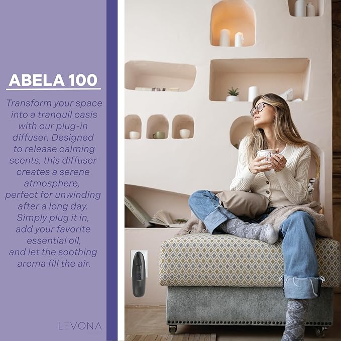 Levona Scent Essential Oil Diffuser - Plug In Air Freshener for Home, Household Supplies & Hotel, Waterless Diffuser & Nebulizer, 500 sqft - Abela 100, Matte Black (Button Control, 120ml Oil Included)