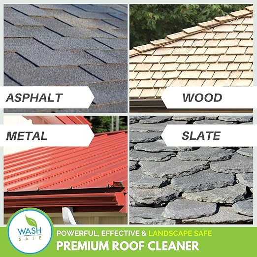 Wash Safe™ ROOF WASH Roof Cleaner, 10 lb. | Clear, Bleach-Free Concentrate | Clean Up to 10,000 sq. ft. of Asphalt, Wood, Slate and Ceramic Shingles or Tiles