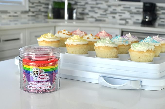 | Professional Silicone Baking Cups | Premium 12 Piece Set | Reusable Cupcake Muffin Pans | BPA Free