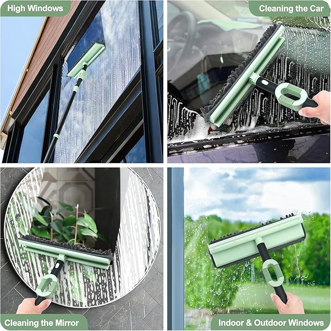 DALIPER Window Squeegee Set 2-in-1 Window Cleaning Tool 73.6In Pole, Window Cleaner Squeegee for Home, Squeegee for Shower Glass, Car Window Squeegee Windshield Cleaner Tool