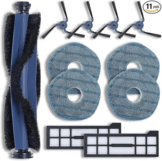 11 Pack Replacement Parts Mop Pads for eufy X10 Pro Omni Accessories Robot Vacuum Accessories, 1 Roller Brush, 2 Filters, 4 Side Brush, 4 Mop Pads