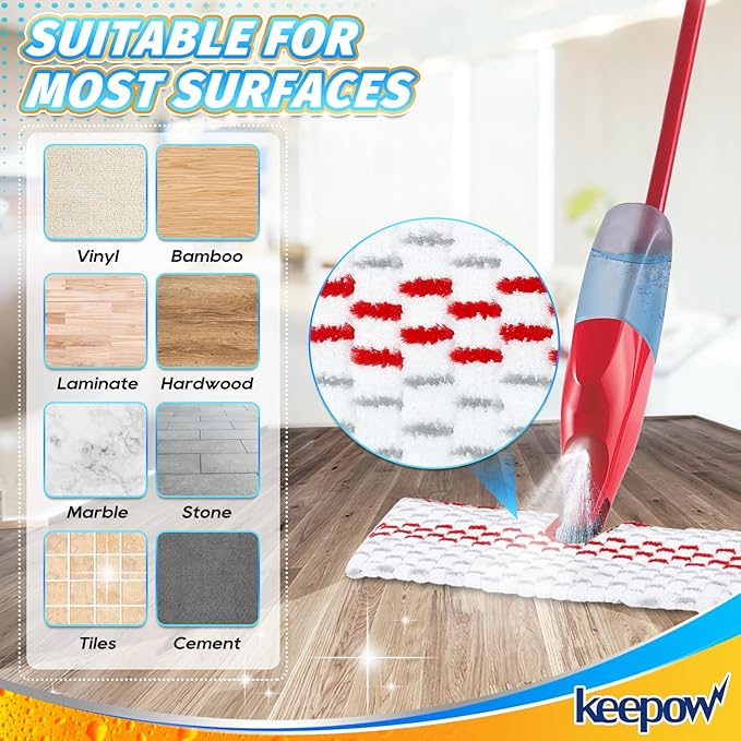 KEEPOW Mop Pads Refills Deep Clean Compatible with O-Cedar Promist Max Spray Mop Double-Side Deep Clean Washable Reusable Flip Mop Pads Replacement for Stubborn Stain Cleaning, 2 Packs