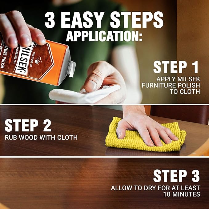 Milsek Furniture Polish and Wood Cleaner with Orange Oil - Multipurpose Cleaning Supplies for Home and Household from Hardwood Floors to Kitchen Cabinets- 12 Fl Oz (Pack of 6)