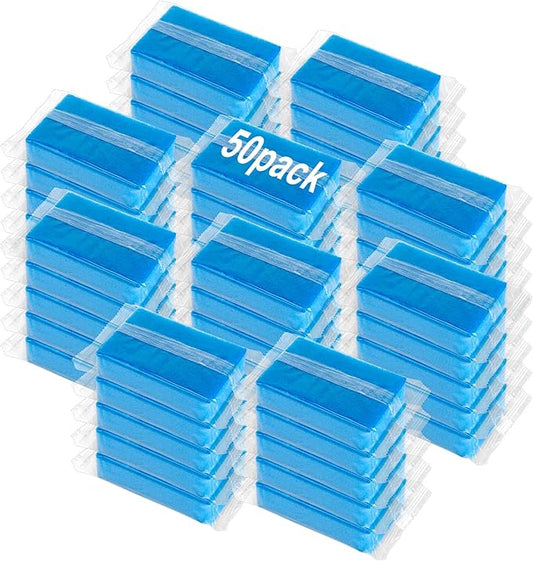 Ovveroche 50 Pcs Individually Wrapped Sponges, Uncompressed Non Scratch Scrouing Sponges for Household Cleaning Dishes Kitchen Airbnb Apartment Car Bike Blue