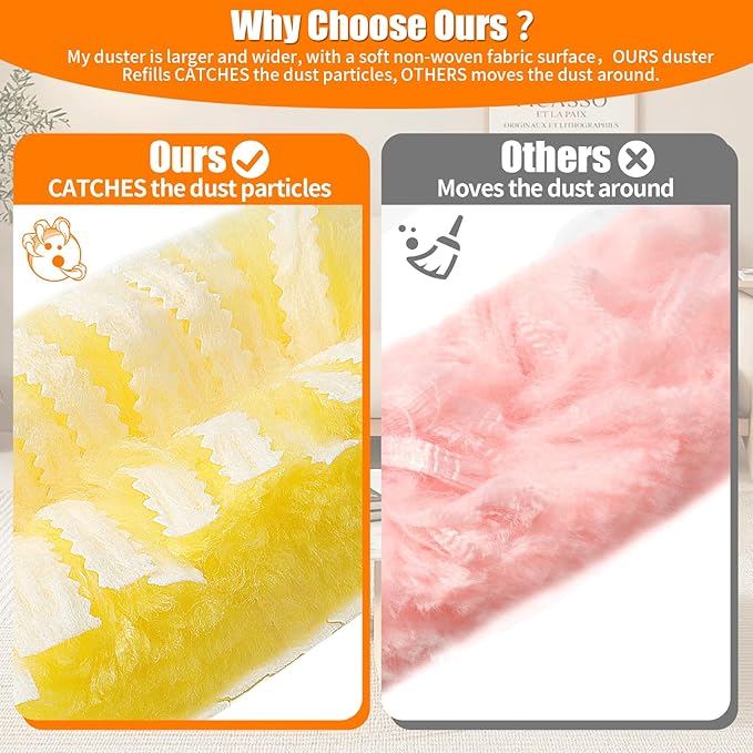 Senowi 40 Count 360° Heavy Duty Duster Refills Compatible with Swiffer,Large Size-Extra Thick Disposable Electrostatic Feather Duster Refill with 1 Retractable Handle(35-inch Length Fully expanded)