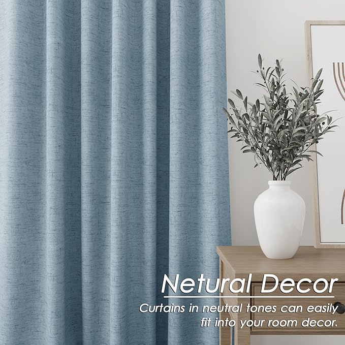Blue Blackout Curtains 96 Inches Long for Bedroom Linen Blend Back Tab Darkening Drapes for Living Room Elegant Modern Style Black Out Curtains 2 Panels Sound Proof Curtain for Window 52X96