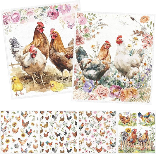 Chicken Swedish Dishcloths for Kitchen - 6PCS Chicken Swedish Cloths for Washing Dishes, Cute Rooster Reusable Dish Towels, Hen Washable Cleaning Sponge for Home Party Fast Drying