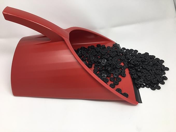 Handy Pan- RED - Large Capacity Recycled Plastic Heavy Duty Dust Pan! Made in USA! Great for Home, Shop, Garage, Waterproof, Stackable, Stands Upright. Unique Rubber Edge gets Debris in! Handypan