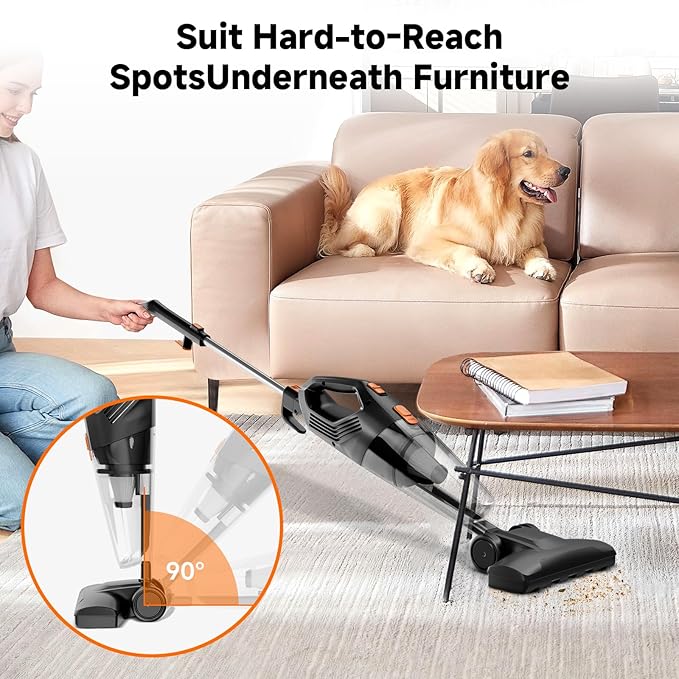 fenhua Corded Stick Vacuum Cleaner - Lightweight, Powerful Suction with 450W Motor, 3-in-1 16.4Ft Cord Vacuum Cleaners for Home, Hard Floor, Carpet, Pet Hair Black Orange