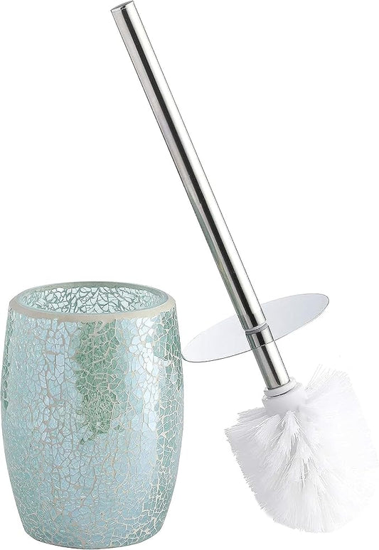 WHOLE HOUSEWARES Modern Toilet Brush Set, Turquoise (1 Glass Mosaic Bathroom Accessory)