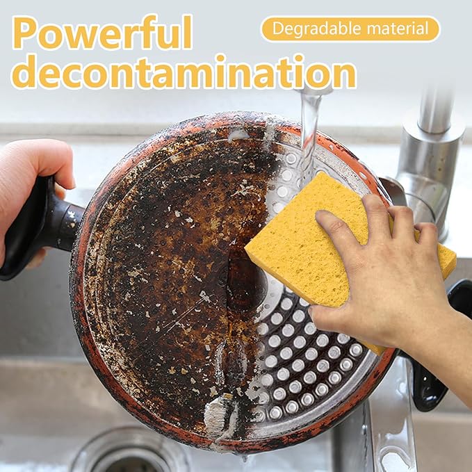 Cellulose Sponges, Large Size 4" x 6" x 1" - Heavy Duty Scrub Kitchen Sponge, Clean Tough Messes Without Scratching Kitchen Cleaning Pads, Pop Up Eco DIY (6 Pack), Yellow