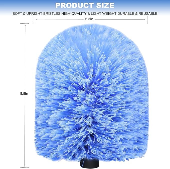 Big Cobweb Duster Head Twist-On Spider Web Fuster for Outdoor & Indoor Web Cleaning // Fits Standard 3/4 Inch Threaded Poles // Cobweb Duster Brush Head Only - Bule -1 Pack