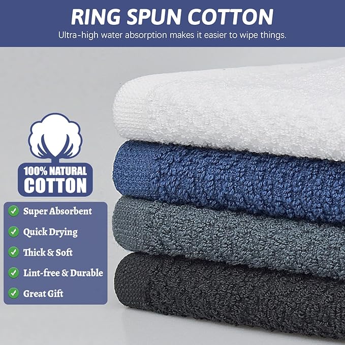 Nialnant 100% Cotton Terry Kitchen Cleaning Rags,Soft Absorbent Dish Cloths for Washing Dishes,Quick Drying Dish Towels-12x12 in, 12 Pack