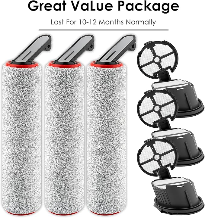 (6 Pack) H14 Pro Replacement Roller Brushes and HEPA Filters for Dreame H14 Pro Cordless Wet and Dry Vacuum Cleaner, 3 Roller Brushes, 3 HEPA Filters, Accessories Kit