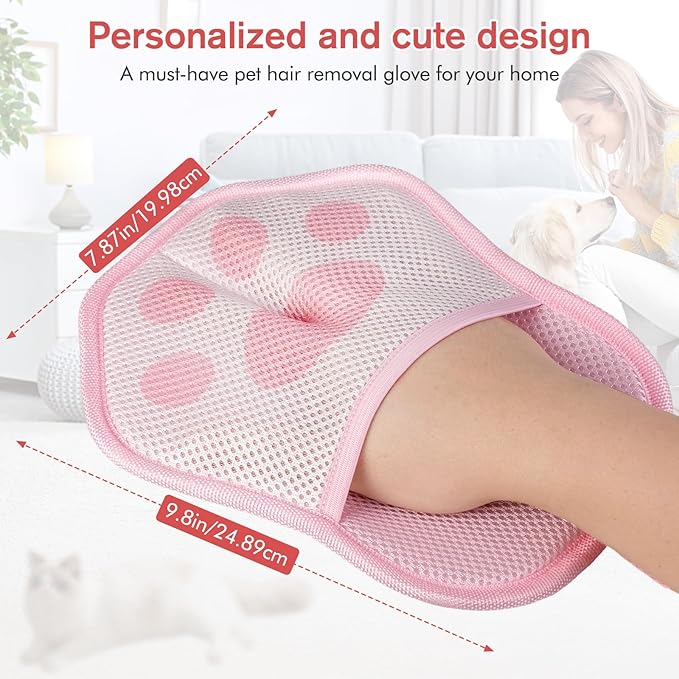 Steinfinit Reusable Pet Hair Removal Gloves, Suitable for Removing Pet Hair from Clothing, Sofas, Carpets, and Car Seats, 1 Pcs with Hanging Hooks, Size 9.8 x 7.87 x 0.5 in (Pink)