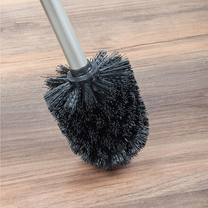 JS Jackson Supplies Sleek Toilet Brush and Holder with Metal Handle - Brushed Nickel