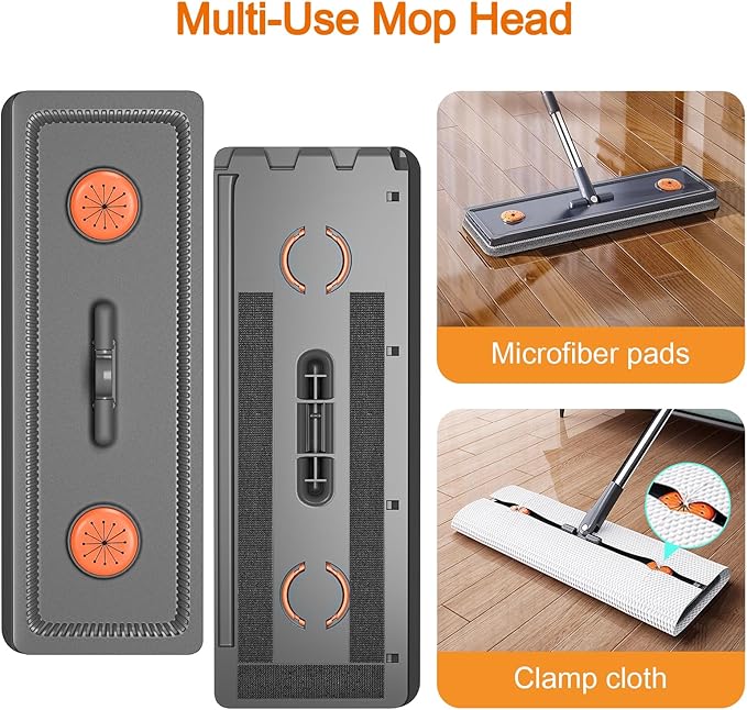 MUEE Mop and Bucket with Wringer Set for Home, Flat Mop and Bucket Set for Floor Cleaning and Window Wall Cleaner, Wet and Dry Mop with Long Handle and 3 Microfiber Pads