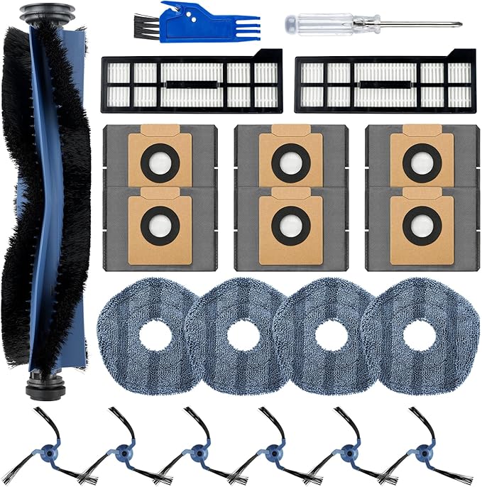 21 Pack X10 Pro Omni Replacement Parts for Eufy X10 Pro Omni Robot Vacuum Accessories, 1 Main Roller Brush, 2 Hepa Filters, 4 Mop Cloth Pads, 6 Side Brushes, 6 Dust Bags, 1 Screwdriver 1 Clean Tool