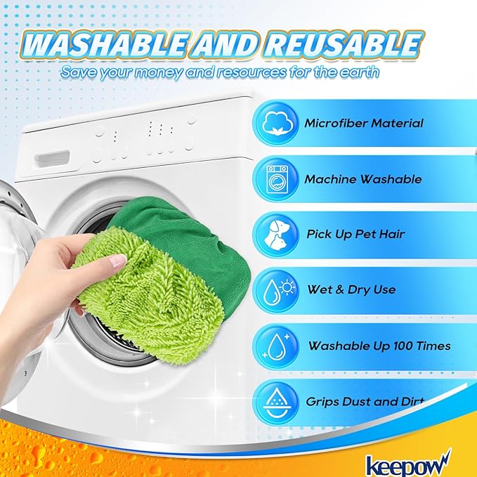 KEEPOW Reusable Microfiber Mop Pads Compatible with Swiffer Sweeper, 4 Pack Dry Sweeping Cloths & Wet Mopping Cloths, Washable Wet Pads Refill for Mopping Floors