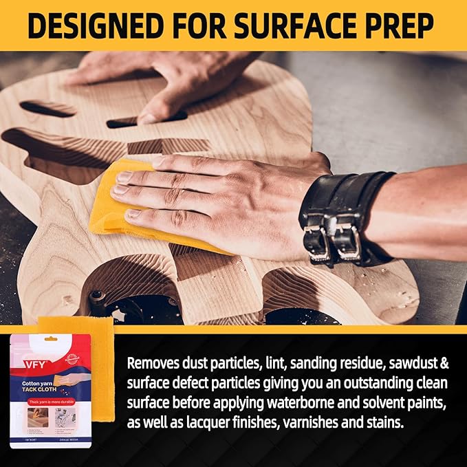 VFY Tack Cloth 20-PC, Individual Wrapping High Tack Yellow, 18"x 36" Size, 20x16 Mesh Tack Rags, Reclosable Zipper Bag, Wax & Silicone Free Anti-Static for Woodworking, Automotive Painting & Sanding