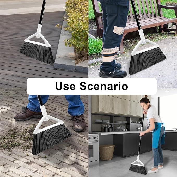 Szjyhqy 4 Pack Outdoor Indoor Broom, Brooms for Sweeeping Indoor, Heavy-Duty Kitchen Broom with Long Pole, Angle Broom White for Garages Restaurant Courtyard Office Slidewalk Lobby Sweep Dust