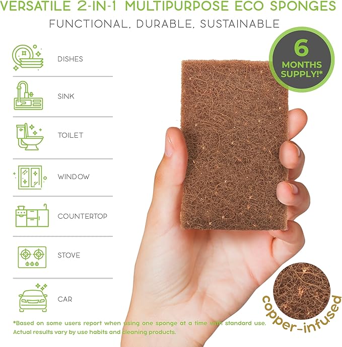Natural Sponges for Dishes Washing Kitchen Cleaning Plant Based 15Pack Eco Sponges Cellulose Sisal Scrubber Non Scratch Scrub Pads for Dishes pots Bathroom.Less Odor Dish Scrubber House Necessities