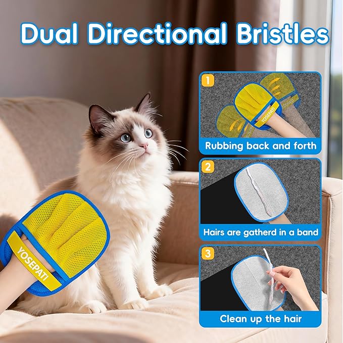 YOSEPATI Thickened Ectrostatic Pet Hair Removal Glove for Cat & Dog, Upgraded Five-Finger Reusable Magic Brush Pet Hair Remover Tool for Couch, Clothing, Carpet & Car Seat, Cat Grooming Gloves