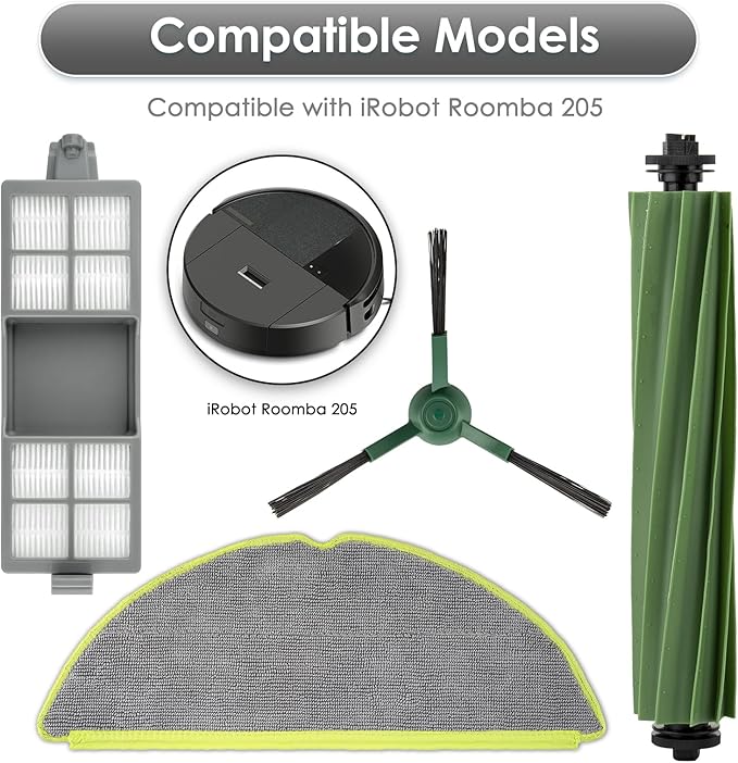 (23 Pack) 205 DustCompactor Vac Replacement Parts Accessories Kit for iRobot Roomba 205 DustCompactor Vac Robot Vacuum, 2 Roller Brushes, 6 Mop Pads, 8 Side Brushes, 7 HEPA Filters