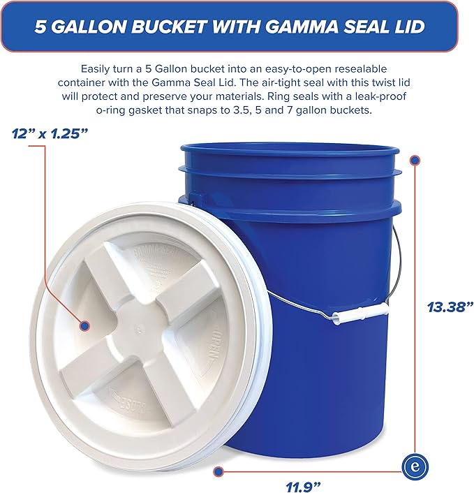 ePackageSupply 5 Gallon White Bucket with Gamma Seal Screw on Airtight Lid | Made in USA | Food Grade | Heavy-Duty | Durable 90 Mil All Purpose Pail | Easy Stack and Store | BPA Free (3 Count), Blue